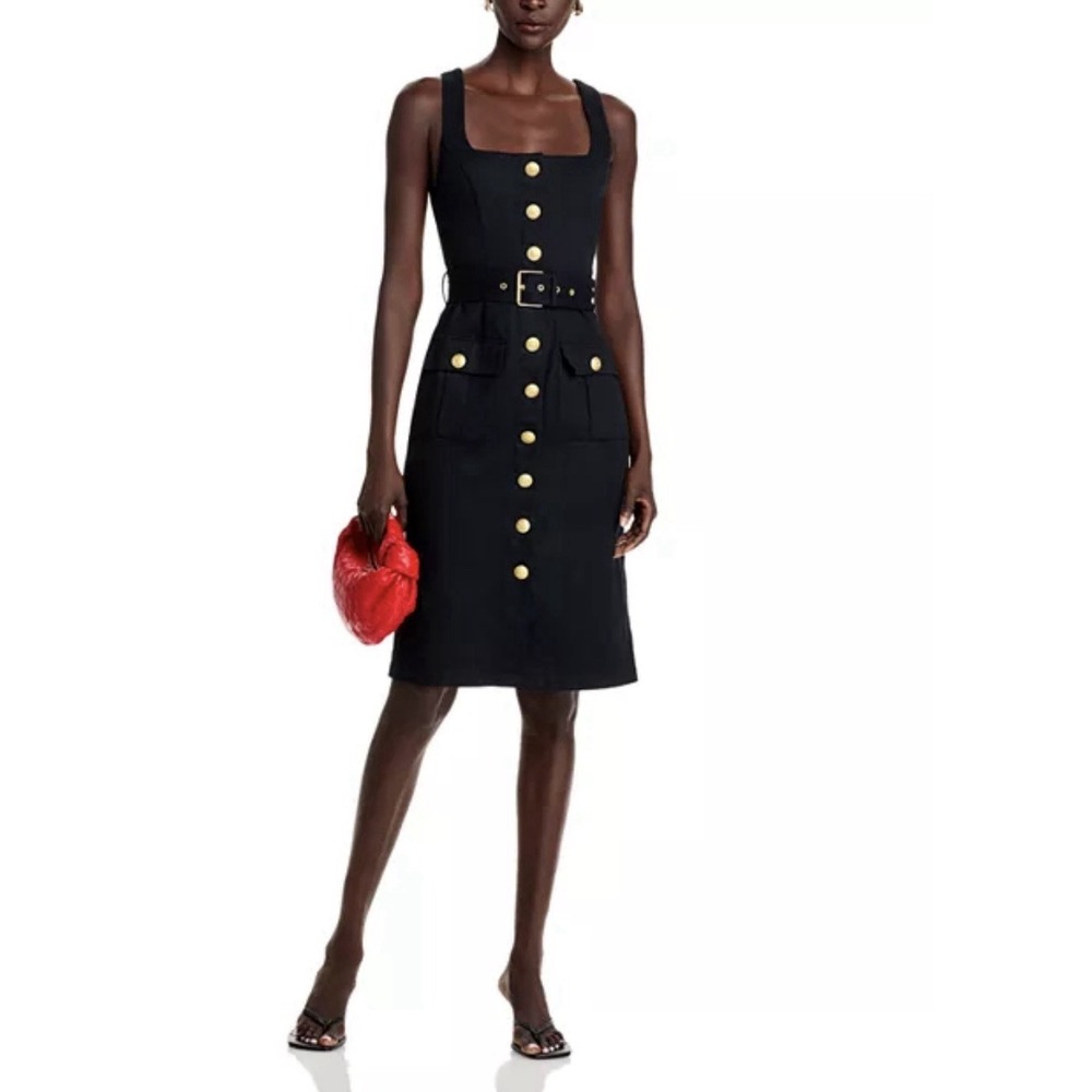 L'Agence Idy Button Front Belted Dress In Black Size 10